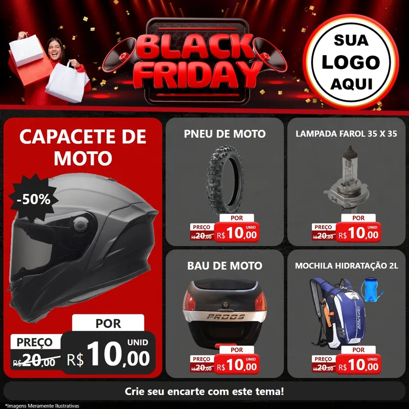 Modelo de Rede Social para Feed Facebook com o tema Black Friday para Moto peças