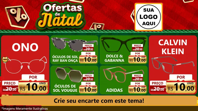Modelo de TV para TV Horizontal com o tema Ofertas de Natal para Óticas