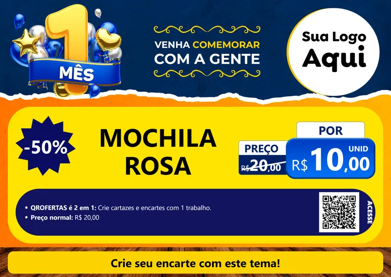 Modelo de Cartaz para Cartaz A4 Horizontal com o tema Um Mês de Aniversário para Papelaria