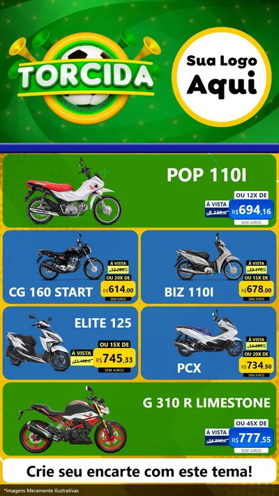 Modelo de TV para TV Vertical com o tema Torcida para Concessionaria de Motos