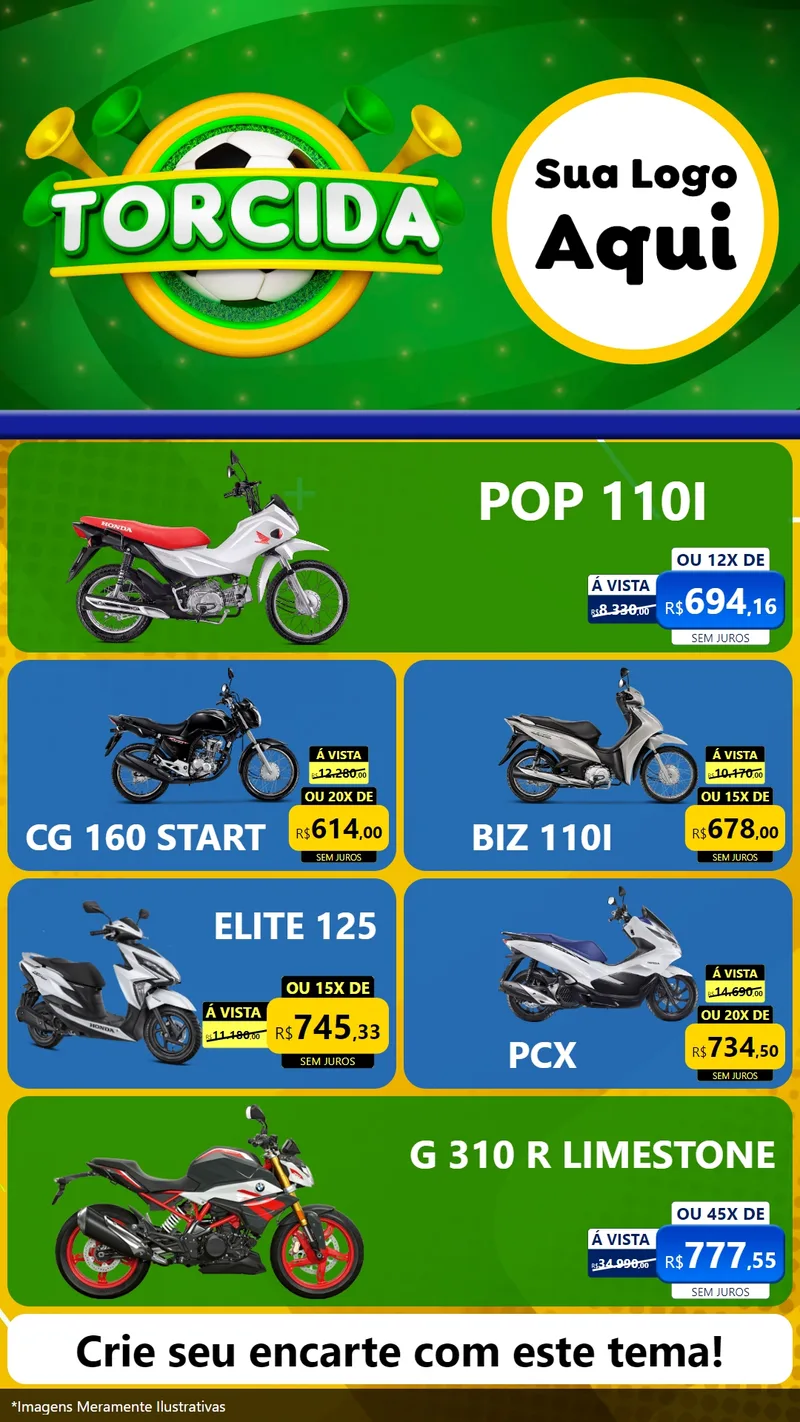 Modelo de TV para TV Vertical com o tema Torcida para Concessionaria de Motos