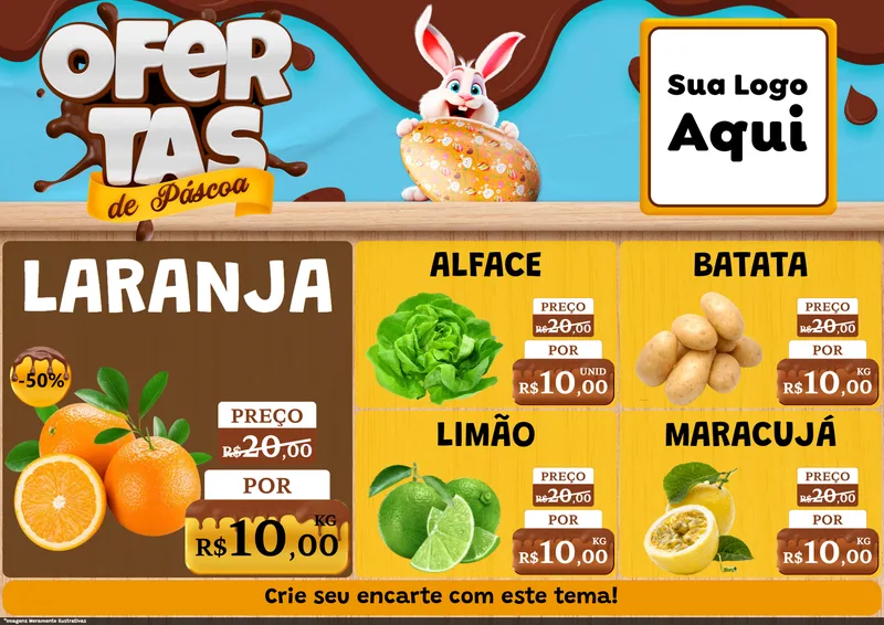 Modelo de Encarte para Encarte A4 Horizontal com o tema Ofertas de Páscoa para Hortifrúti