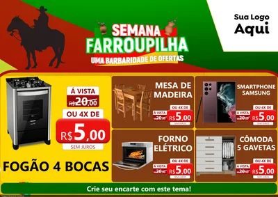 Modelo de Encarte para Encarte A4 Horizontal com o tema Semana Farroupilha - Uma Barbaridade de Ofertas para Móveis e Eletro