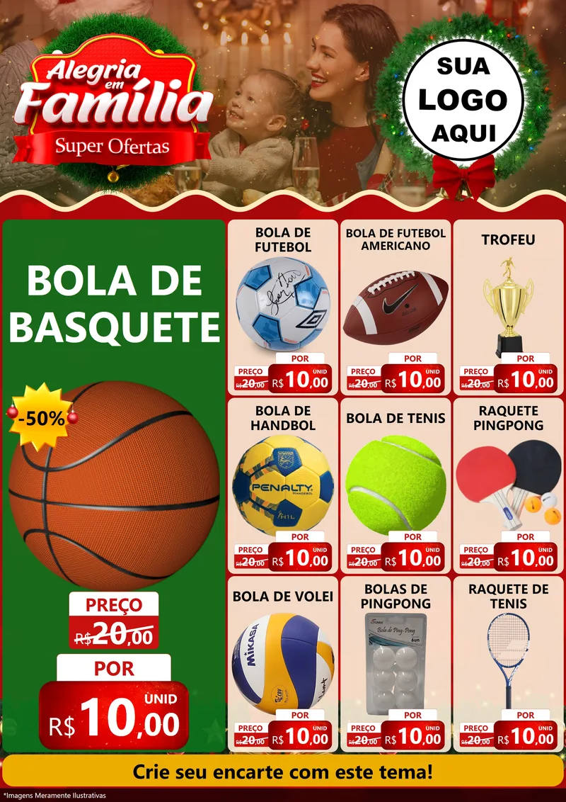 Modelo de Encarte para Encarte A4 Vertical com o tema Alegria Em Família - Super Ofertas para Artigos Esportivos