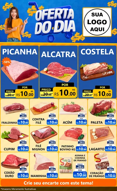 Modelo de Encarte para Encarte Grande com o tema Oferta do Dia para Açougue