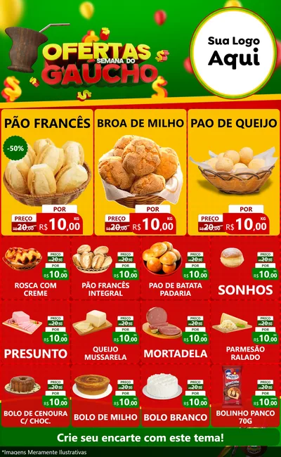 Modelo de Encarte para Encarte Grande com o tema Ofertas Semana Do Gaúcho para Padaria