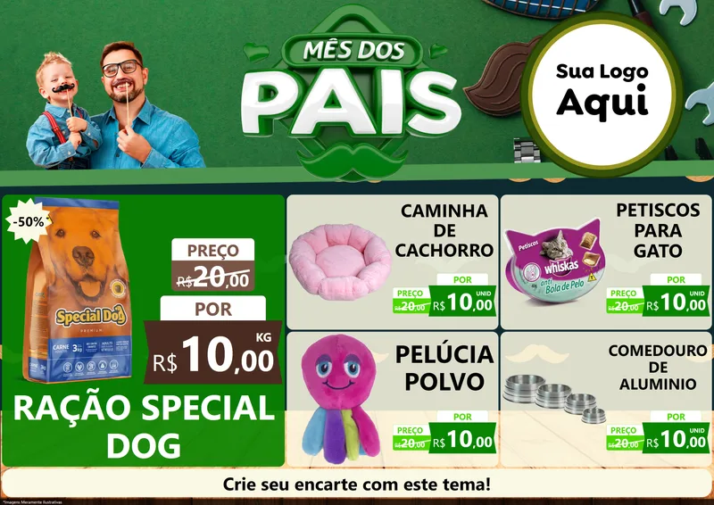 Modelo de Encarte para Encarte A4 Horizontal com o tema Mês dos Pais para Pet Shop