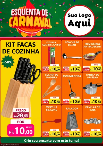Modelo de Encarte para Encarte A4 Vertical com o tema Esquenta de Carnaval para Utilidades Domésticas