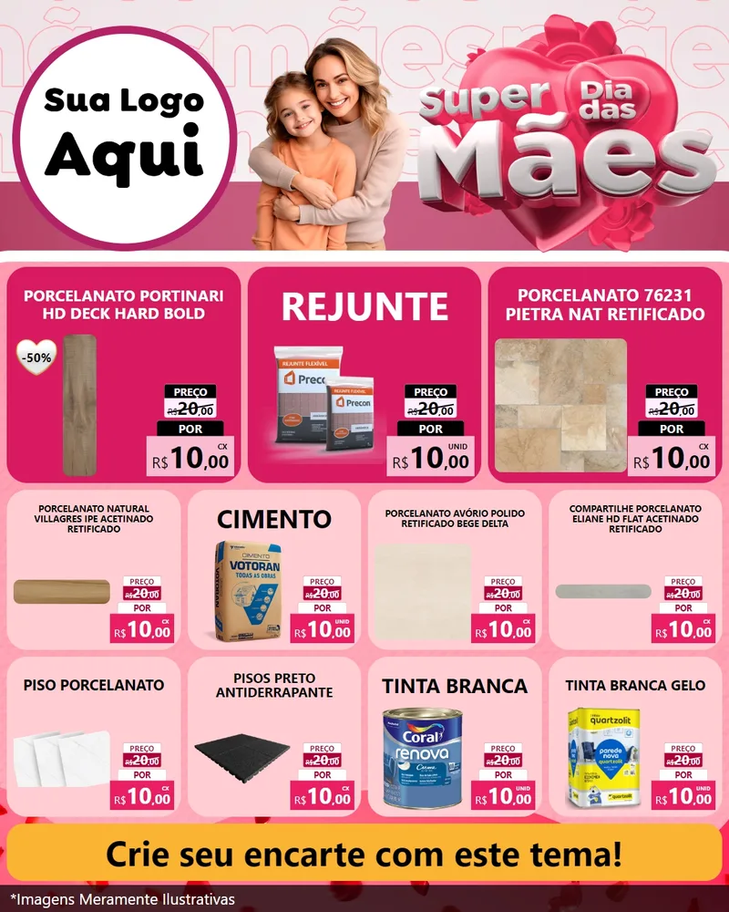 Modelo de Rede Social para Feed Instagram com o tema Super Dia Das Mães para Pisos e revestimentos