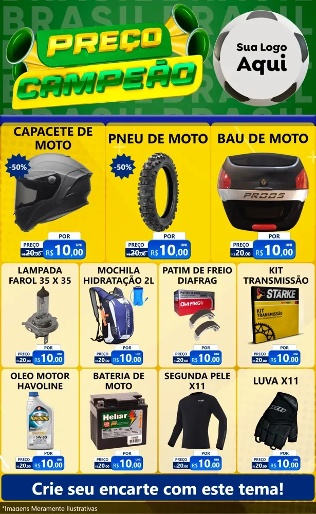 Modelo de Encarte para Encarte Grande com o tema Preço Campeão - Copa para Moto peças