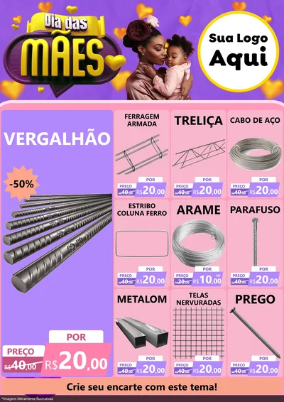 Modelo de Encarte para Encarte A4 Vertical com o tema Dia das Mães para Ferragens