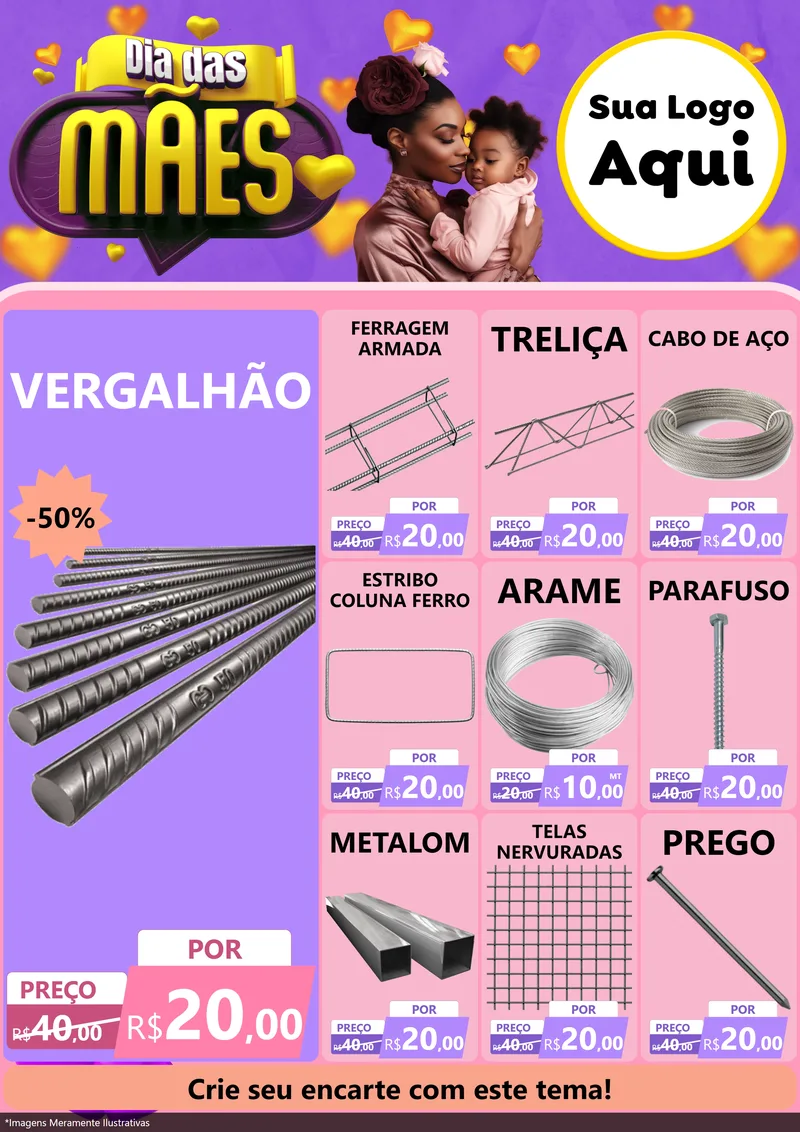 Modelo de Encarte para Encarte A4 Vertical com o tema Dia das Mães para Ferragens
