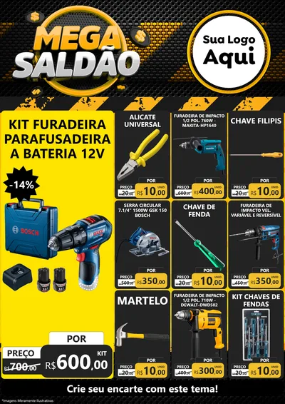 Modelo de Encarte para Encarte A4 Vertical com o tema Mega Saldão para Maquinas e Ferramentas