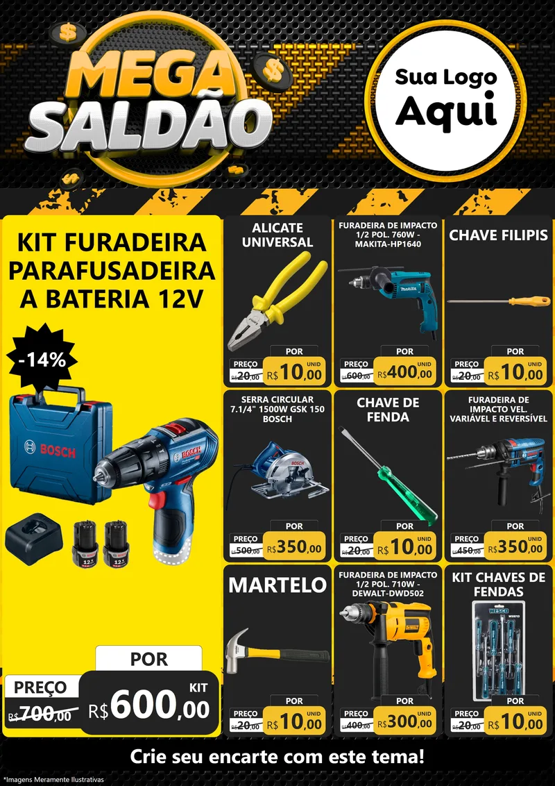 Modelo de Encarte para Encarte A4 Vertical com o tema Mega Saldão para Maquinas e Ferramentas