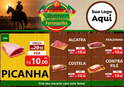 Modelo de Encarte para Encarte A4 Horizontal com o tema Especial Semana Farroupilha para Açougue