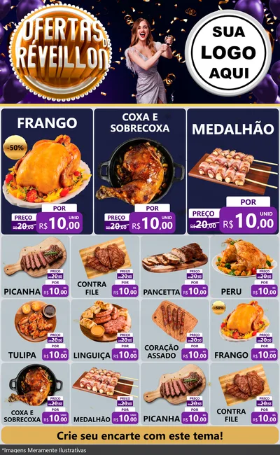 Modelo de Encarte para Encarte Grande com o tema Ofertas de Réveillon para Assados