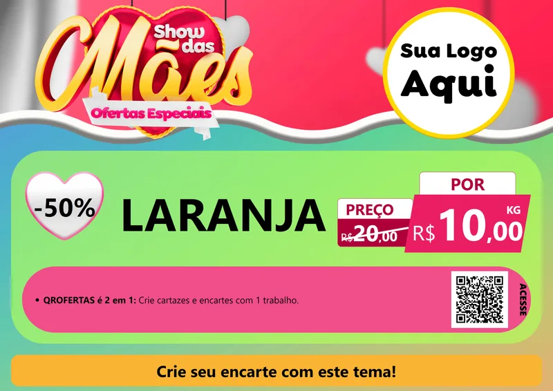 Modelo de Cartaz para Cartaz A4 Horizontal com o tema Show das Mães - Ofertas Especiais para Hortifrúti