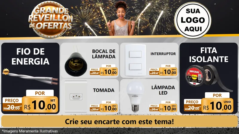 Modelo de TV para TV Horizontal com o tema Grande Réveillon de Ofertas para Materiais Elétricos