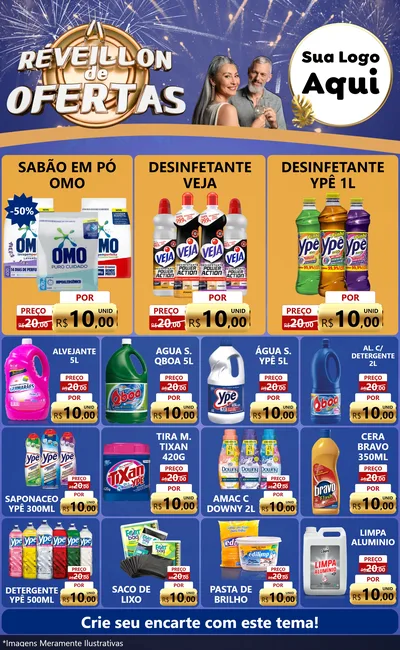 Modelo de Encarte para Encarte Grande com o tema Réveillon de Ofertas para Produtos de Limpeza