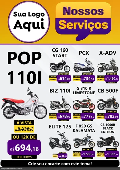 Modelo de Encarte para Encarte A4 Vertical com o tema Nossos Serviços para Concessionaria de Motos