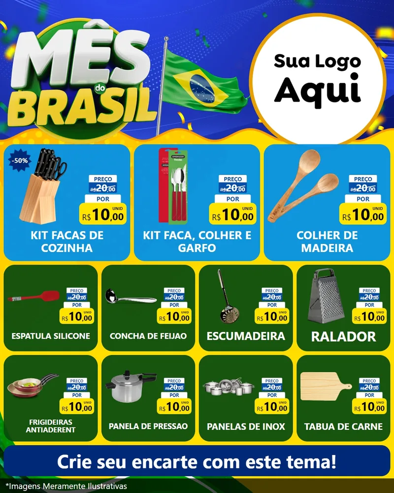 Modelo de Rede Social para Feed Instagram com o tema Mês do Brasil para Utilidades Domésticas