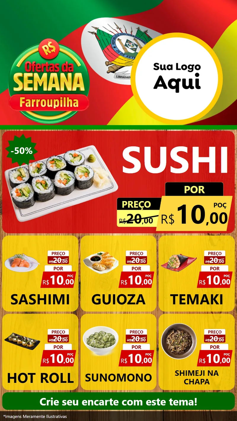 Modelo de Rede Social para Stories com o tema Ofertas da Semana Farroupilha para Comida japonesa