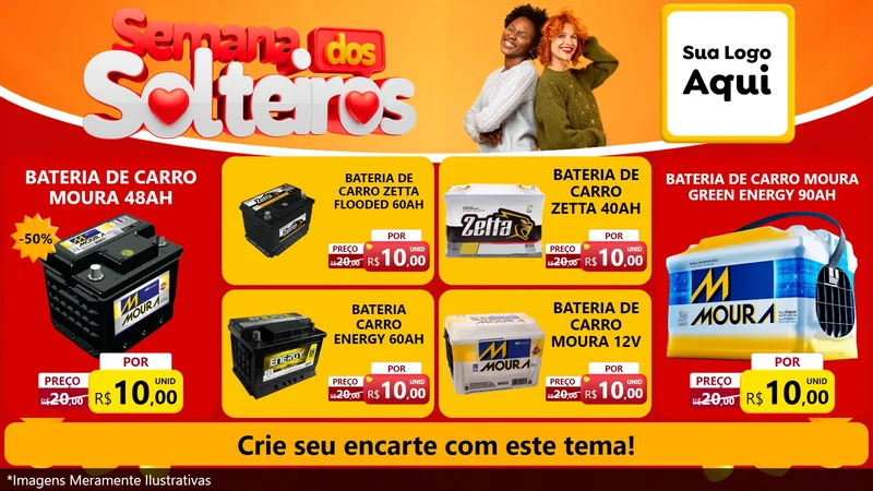 Modelo de TV para TV Horizontal com o tema Semana dos Solteiros para Baterias Elétricas