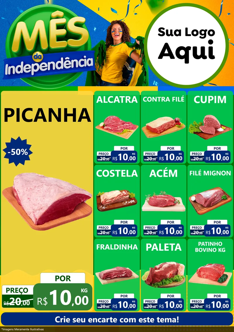 Modelo de Encarte para Encarte A4 Vertical com o tema Mês da Independência para Açougue