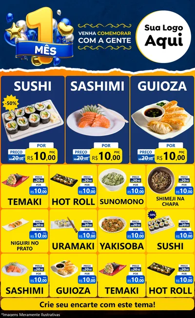 Modelo de Encarte para Encarte Grande com o tema Um Mês de Aniversário para Comida japonesa
