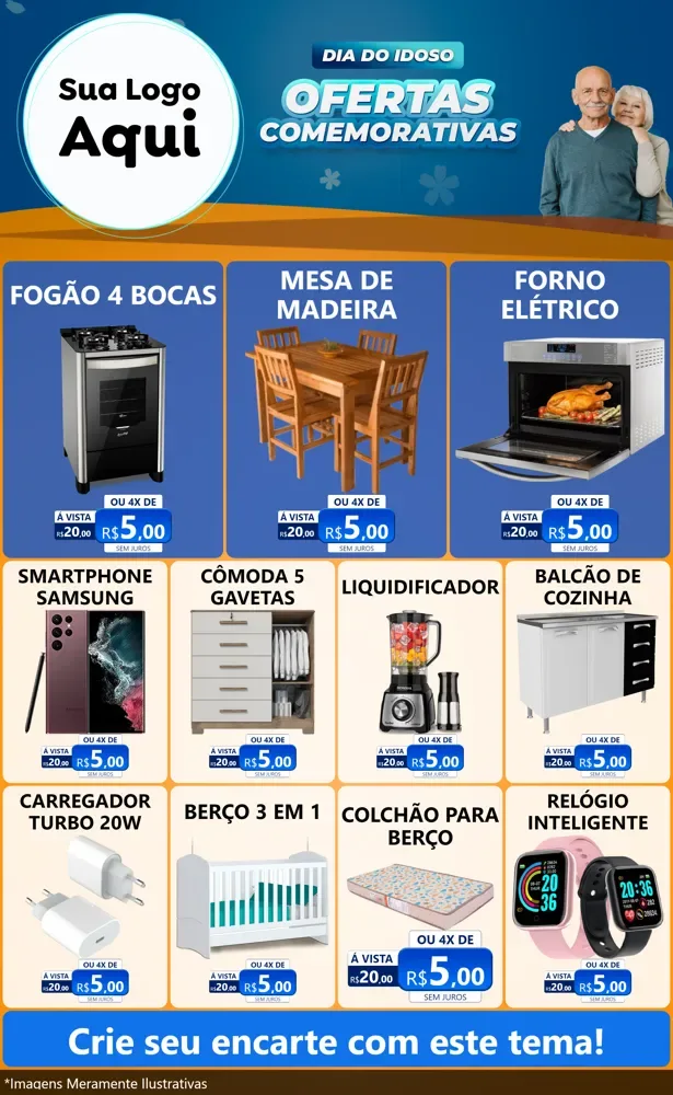 Modelo de Encarte para Encarte Grande com o tema Dia do Idoso para Móveis e Eletro