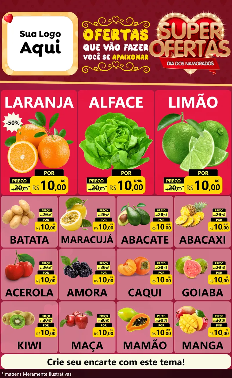 Modelo de Encarte para Encarte Grande com o tema Dia dos Namorados para Hortifrúti
