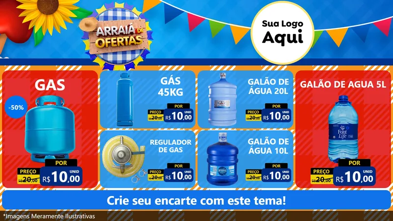 Modelo de TV para TV Horizontal com o tema Arraiá de Ofertas para Água e gás