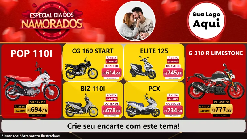 Modelo de TV para TV Horizontal com o tema Especial Dia Dos Namorados para Concessionaria de Motos