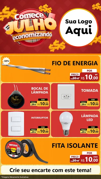 Modelo de TV para TV Vertical com o tema Comece Julho Economizando para Materiais Elétricos