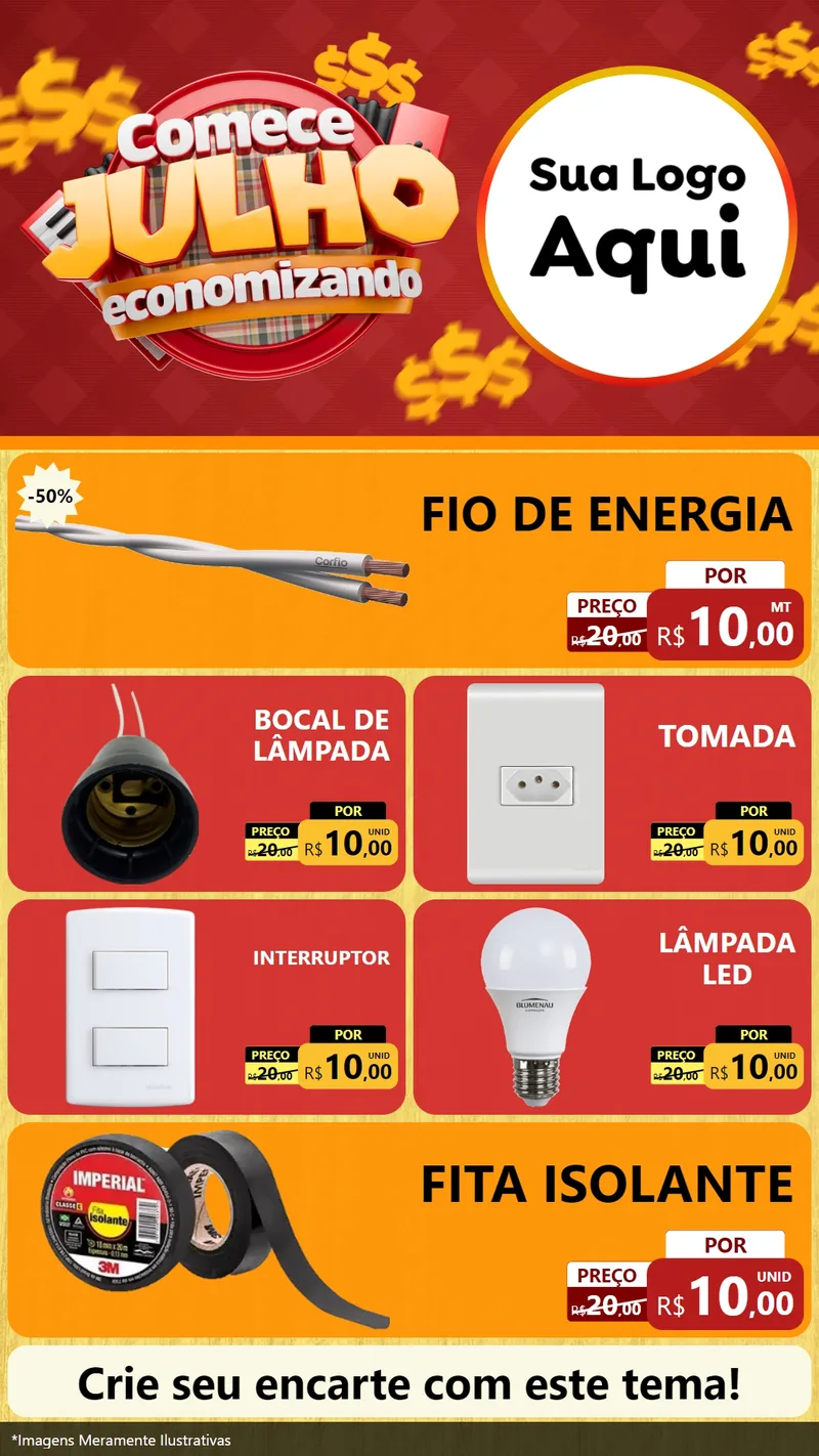 Modelo de TV para TV Vertical com o tema Comece Julho Economizando para Materiais Elétricos