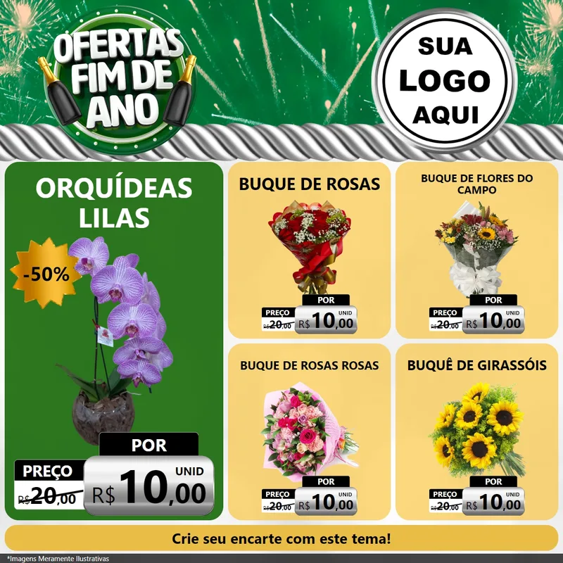Modelo de Rede Social para Feed Facebook com o tema Ofertas Fim de Ano para Floricultura e jardim