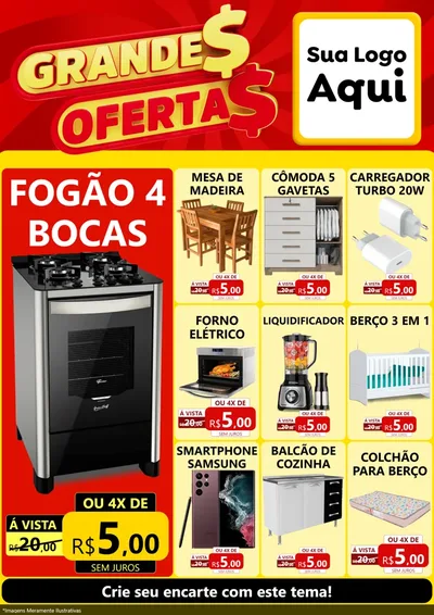 Modelo de Encarte para Encarte A4 Vertical com o tema Grandes Ofertas para Móveis e Eletro