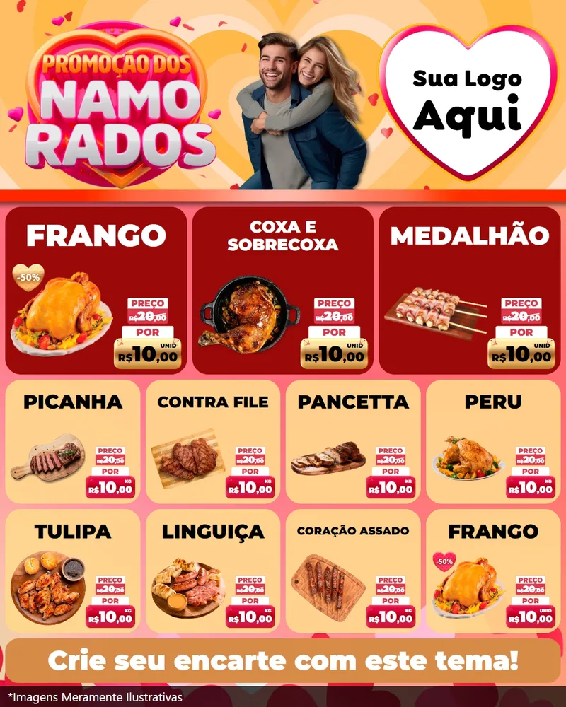 Modelo de Rede Social para Feed Instagram com o tema Promoção dos Namorados para Assados
