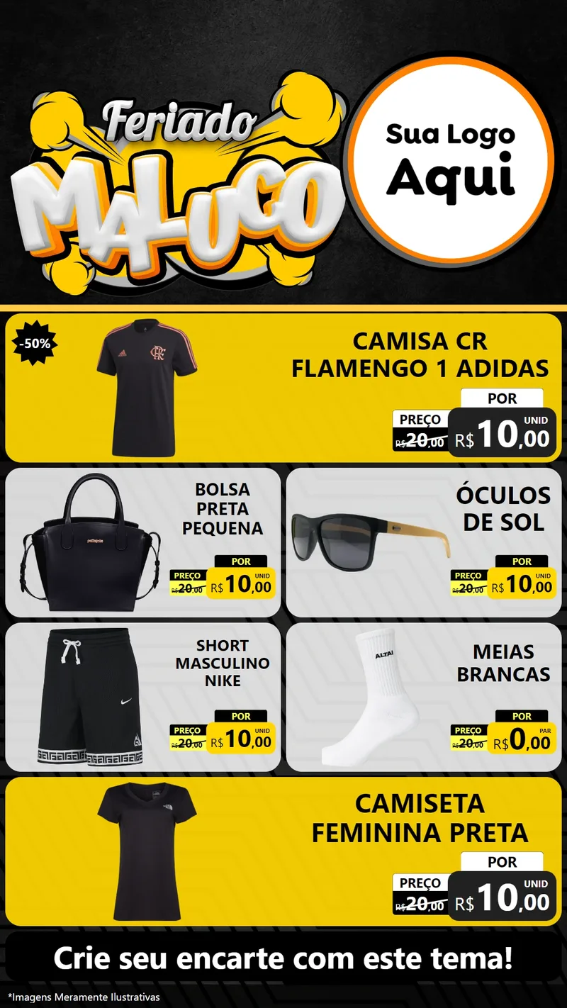 Modelo de TV para TV Vertical com o tema Feriado Maluco para Roupas e acessórios