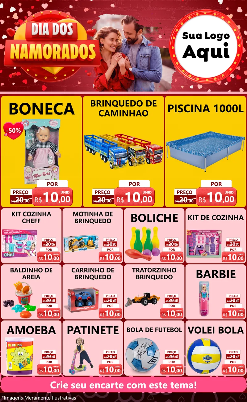 Modelo de Encarte para Encarte Grande com o tema Dia Dos Namorados para Brinquedos