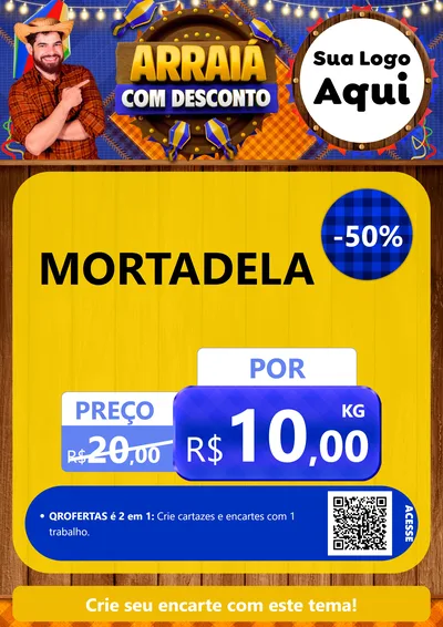 Modelo de Cartaz para Cartaz A4 Vertical com o tema Arraiá Com Desconto para Frios e Laticínios