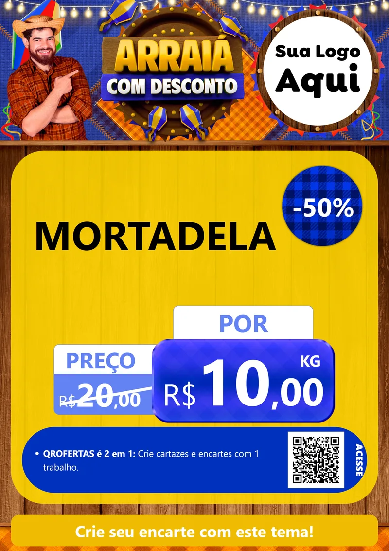 Modelo de Cartaz para Cartaz A4 Vertical com o tema Arraiá Com Desconto para Frios e Laticínios