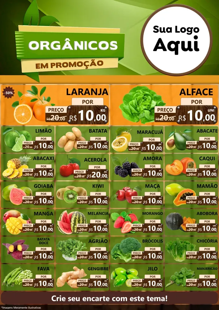 Modelo de Encarte para Encarte A4 Vertical com o tema Orgânicos em Promoção para Hortifrúti