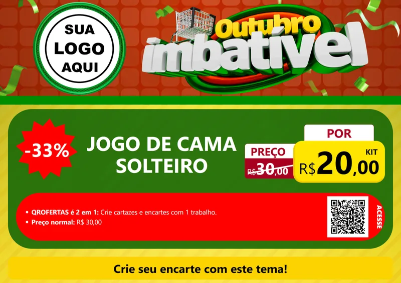 Modelo de Cartaz para Cartaz A4 Horizontal com o tema Outubro Imbatível para Cama, Mesa e Banho