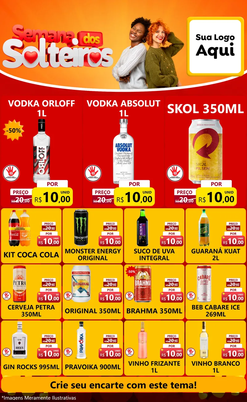 Modelo de Encarte para Encarte Grande com o tema Semana dos Solteiros para Distribuidora de bebidas