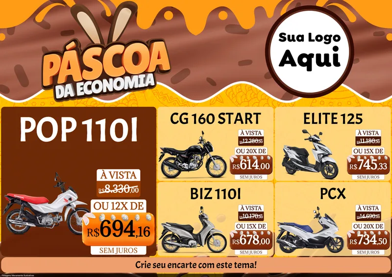 Modelo de Encarte para Encarte A4 Horizontal com o tema Páscoa da Economia para Concessionaria de Motos