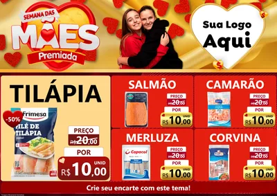 Modelo de Encarte para Encarte A4 Horizontal com o tema Semana das Mães Premiada para Peixaria