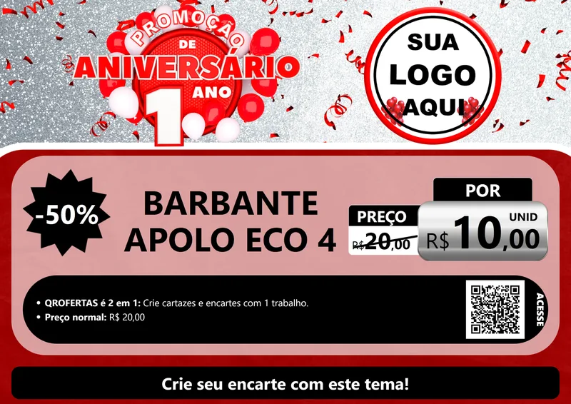 Modelo de Cartaz para Cartaz A4 Horizontal com o tema Promoção de Aniversário - 1 Ano para Armarinho e Aviamentos
