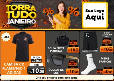 Modelo de Encarte para Encarte A4 Horizontal com o tema Torra Tudo Janeiro para Roupas e acessórios