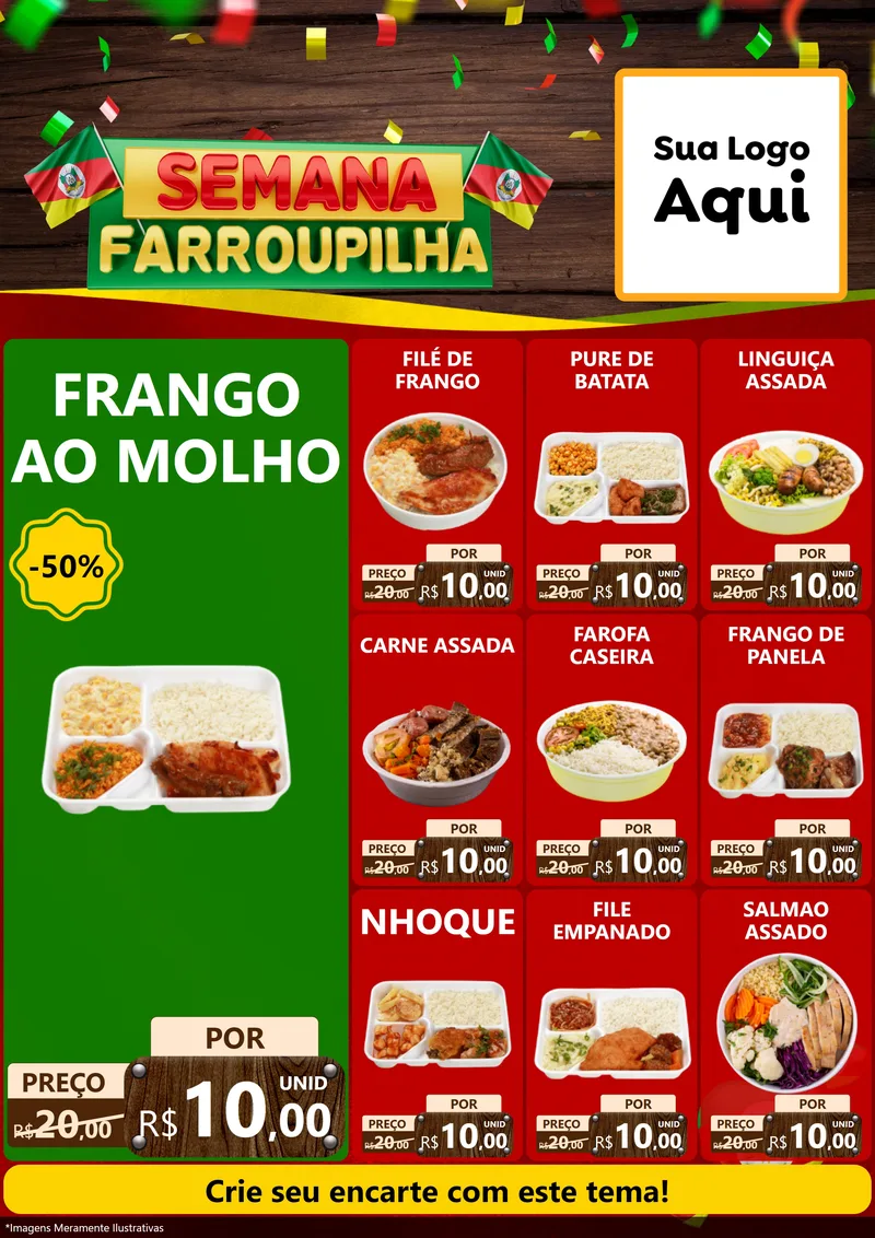 Modelo de Encarte para Encarte A4 Vertical com o tema Semana Farroupilha para Restaurante